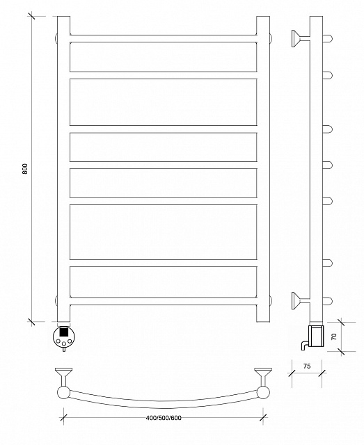 Полотенцесушитель электрический Secado Милан 2 80x50 белый матовый