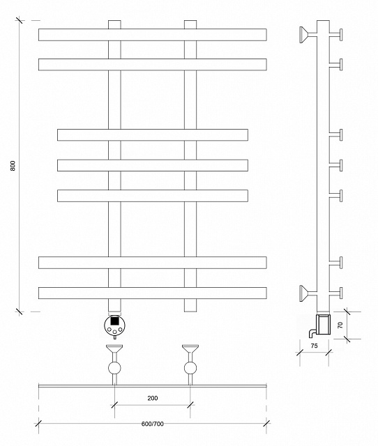 Полотенцесушитель электрический Secado Понтида 2 80x20x70 графит