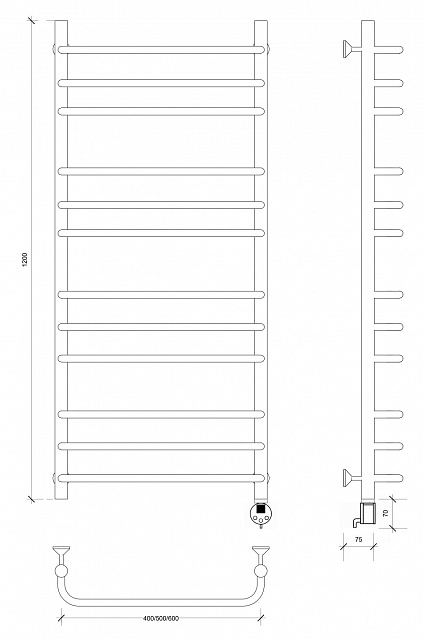 Полотенцесушитель электрический Secado Мерида 3 120x60 черный матовый