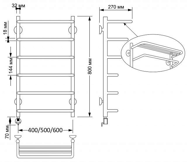 Полотенцесушитель электрический латунный Secado Мерида 2 40x80 бронза