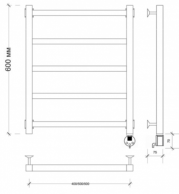 Полотенцесушитель электрический Secado Корсико 1 60x40 белый матовый