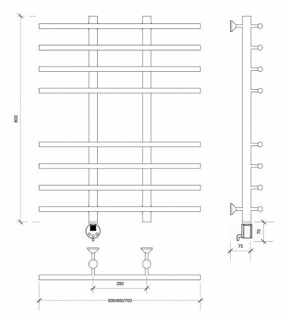 Полотенцесушитель электрический Secado Турин 4 80x20x60 хром