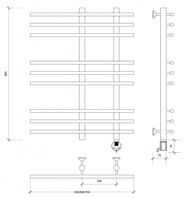 Полотенцесушитель электрический Secado Турин 3 80x20x60 графит