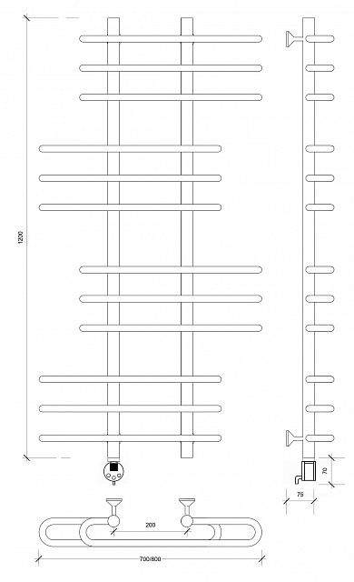 Полотенцесушитель электрический Secado Венеция 6 120x20x80 черный матовый