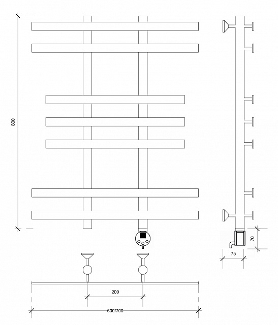 Полотенцесушитель электрический Secado Понтида 2 80x20x70 графит