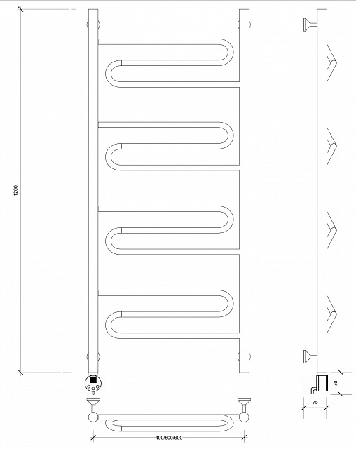Полотенцесушитель электрический Secado Валенсия 1 120x40 хром