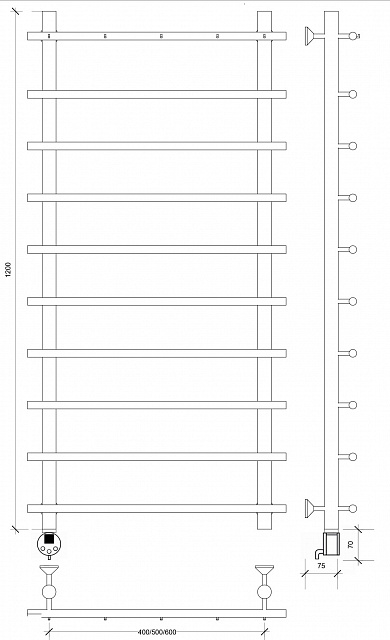 Полотенцесушитель электрический Secado Турин 1 К 120x40 хром