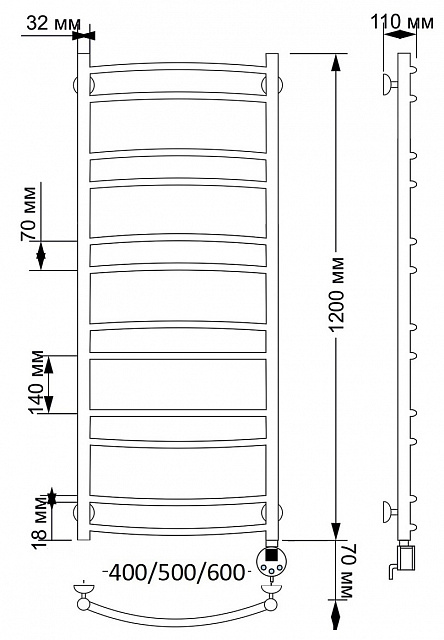 Полотенцесушитель электрический латунный Secado Милан 2 50x120 бронза