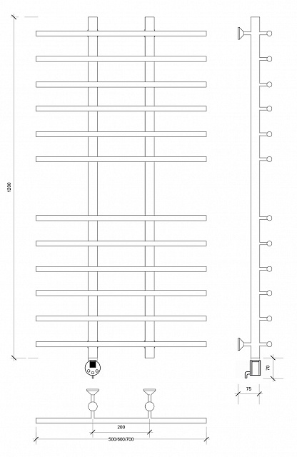 Полотенцесушитель электрический Secado Турин 4 120x20x50 хром