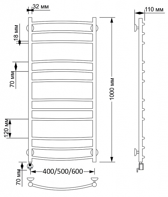 Полотенцесушитель электрический латунный Secado Милан 3 40x100 бронза