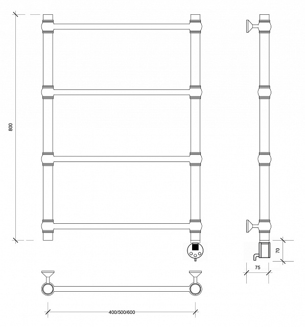 Полотенцесушитель электрический Secado Флоренция 1 80x60 хром