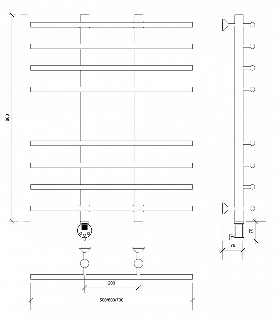 Полотенцесушитель электрический Secado Турин 4 80x20x70 белый матовый