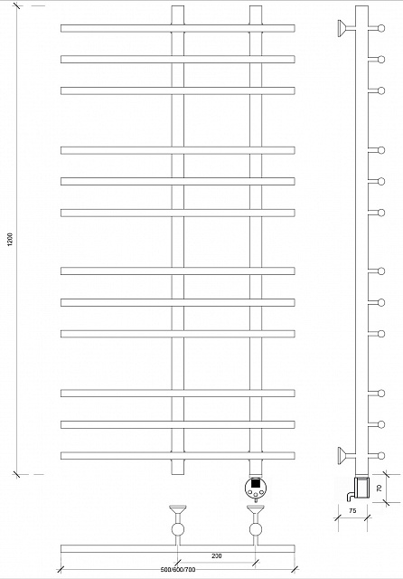 Полотенцесушитель электрический латунный Secado Турин 3 120x20x60 бронза