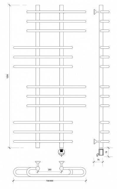Полотенцесушитель электрический Secado Венеция 6 120x20x80 черный матовый
