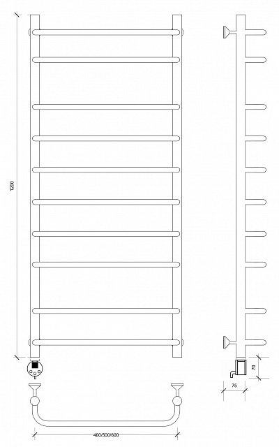Полотенцесушитель электрический Secado Мерида 2 120x60 графит