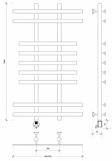 Полотенцесушитель электрический Secado Понтида 2 100x20x70 белый матовый