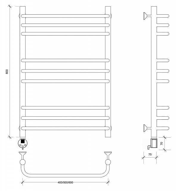 Полотенцесушитель электрический Secado Мерида 3 80x60 черный матовый