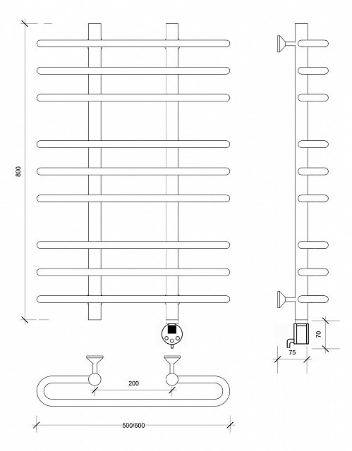 Полотенцесушитель электрический Secado Венеция 3 80x20x60 черный матовый
