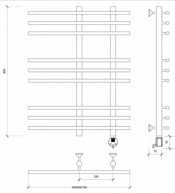 Полотенцесушитель электрический Secado Турин 3 80x20x60 белый матовый