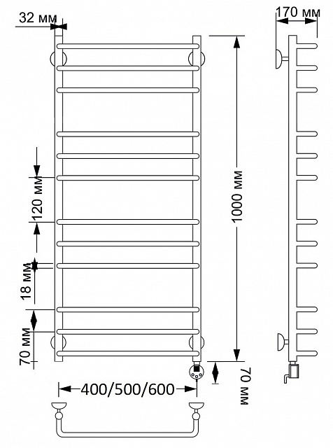 Полотенцесушитель электрический латунный Secado Мерида 3 50x100 бронза