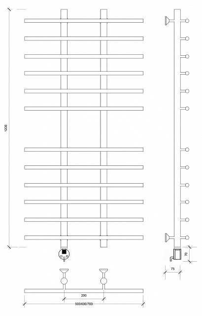Полотенцесушитель электрический Secado Турин 4 120x20x50 белый матовый